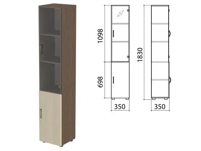 Шкаф закрытый со стеклом "Канц", 350х350х1830 мм, цвет венге/дуб молочный (КОМПЛЕКТ)