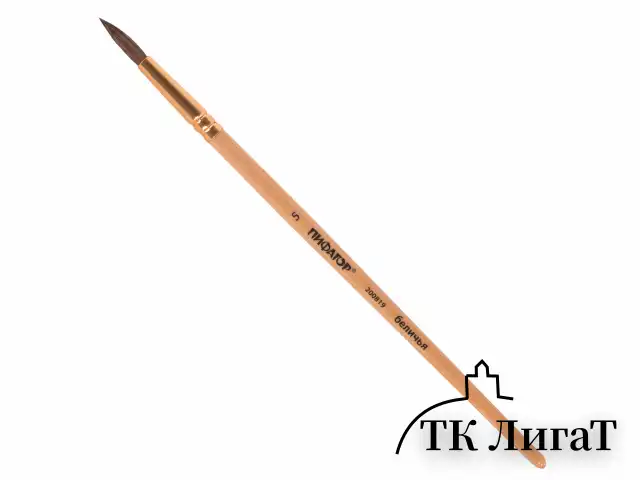 Кисть ПИФАГОР, БЕЛКА, круглая, № 5, деревянная лакированная ручка, с колпачком, 200819