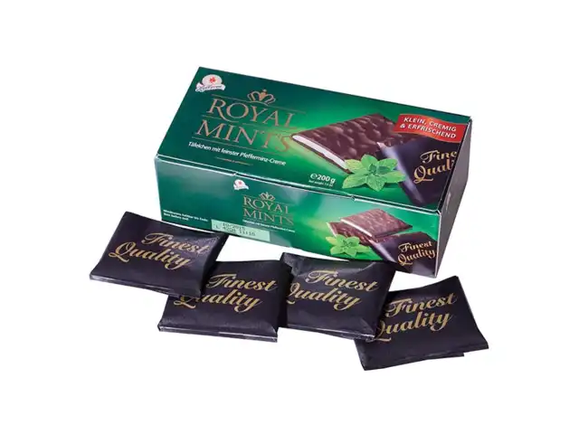 Шоколад порционный HALLOREN "Royal Mints" с мятной начинкой, 200 г, картонная коробка, 40659