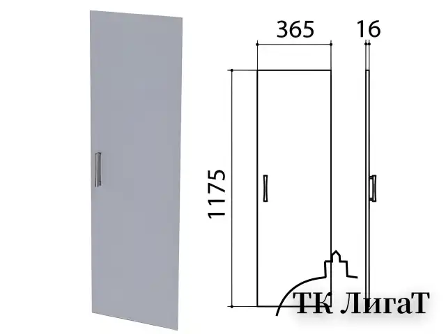 Дверь ЛДСП средняя "Монолит", 365х16х1175 мм, цвет серый, ДМ42.11