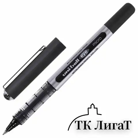 Ручка-роллер Uni-Ball Eye, ЧЕРНАЯ, корпус серебро, узел 0,5 мм, линия 0,3 мм, UB-150 BLACK