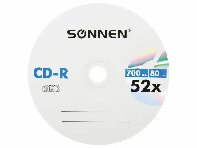 Диски CD-R SONNEN, 700 Mb, 52x, Cake Box (упаковка на шпиле) КОМПЛЕКТ 25 шт., 513531