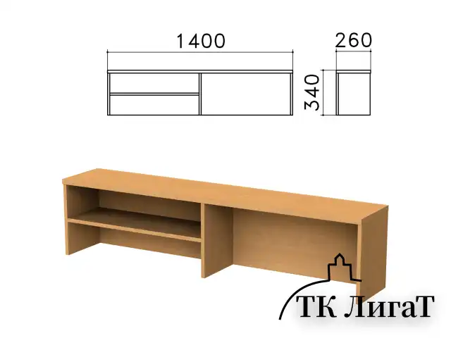 Надстройка для стола письменного "Монолит", 1400х260х340 мм, 1 полка, цвет бук бавария, НМ38.1