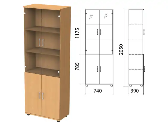 Шкаф закрытый со стеклом "Монолит", 740х390х2050 мм, цвет бук бавария (КОМПЛЕКТ)