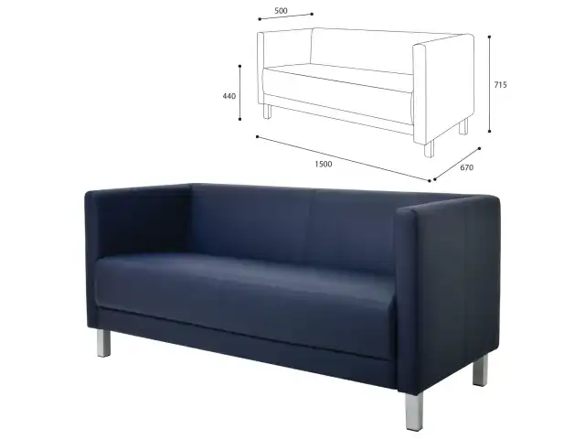 Диван мягкий трехместный "Атланта", "М-01", 1500х670х715 мм, c подлокотниками, экокожа, темно-синий