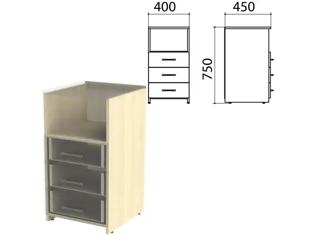 Каркас тумбы приставной "Канц" 400х450х750 мм, цвет дуб молочный, ТК31.15.1