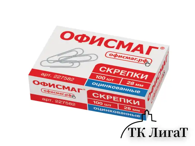 Скрепки ОФИСМАГ, 28 мм, оцинкованные, 100 шт., в картонной коробке, 227582