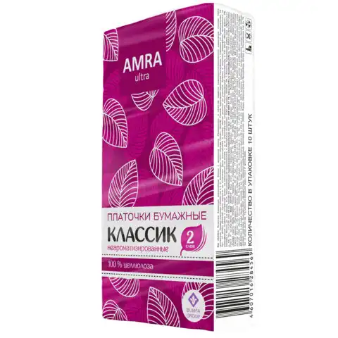 Платки носовые AMRA, 2-х слойные, 10шт. х (СПАЙКА 10 пачек), ш/к 84576, П00067305