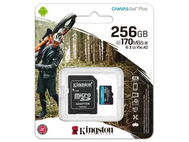 Карта памяти microSDXC 256GB KINGSTON Canvas Go Plus UHS-I U3, 170 Мб/с (class 10), SDCG3/256GB