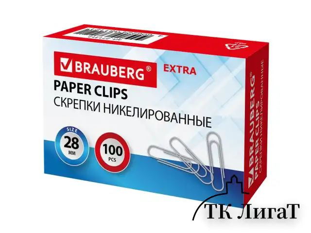 Скрепки EXTRA BRAUBERG 28 мм никелированные 100 штук, 271312