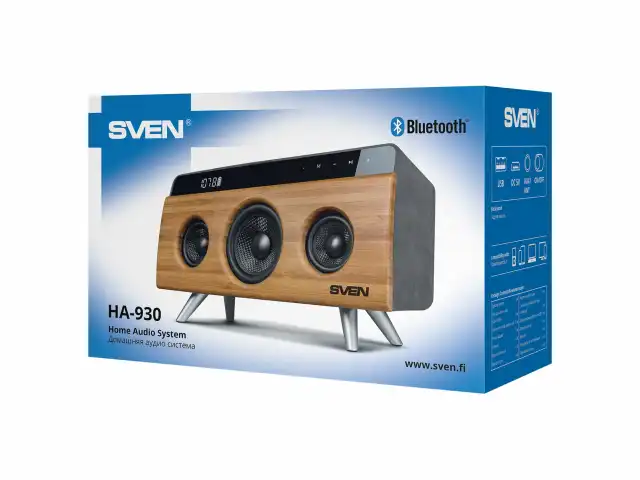 Колонка портативная SVEN HA-930, 2.0, 30 Вт, Bluetooth, FM, USB, LED-дисплей, бамбук, SV-019068