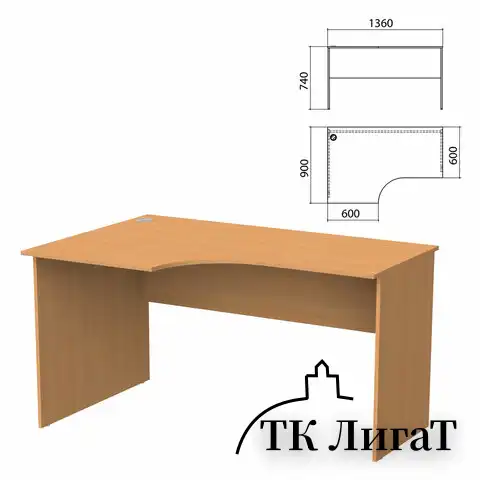Стол письменный эргономичный "Бюджет" 1360х900х740 мм, левый, груша ароза, 402662-336