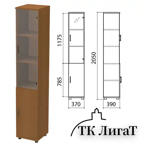 Шкаф закрытый со стеклом "Монолит", 370х390х2050 мм, цвет орех гварнери (КОМПЛЕКТ)