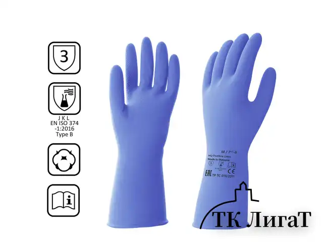 Перчатки латексные КЩС, прочные, хлопковое напыление, размер 7,5-8 M, средний, синие, HQ Profiline, 74734