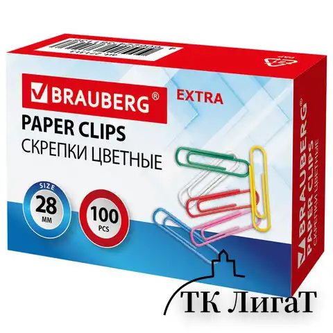 Скрепки EXTRA BRAUBERG 28 мм цветные 100 штук, 271313