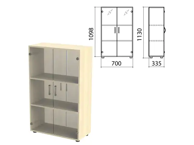 Шкаф закрытый со стеклом "Канц", 700х335х1130 мм, цвет дуб молочный (КОМПЛЕКТ)