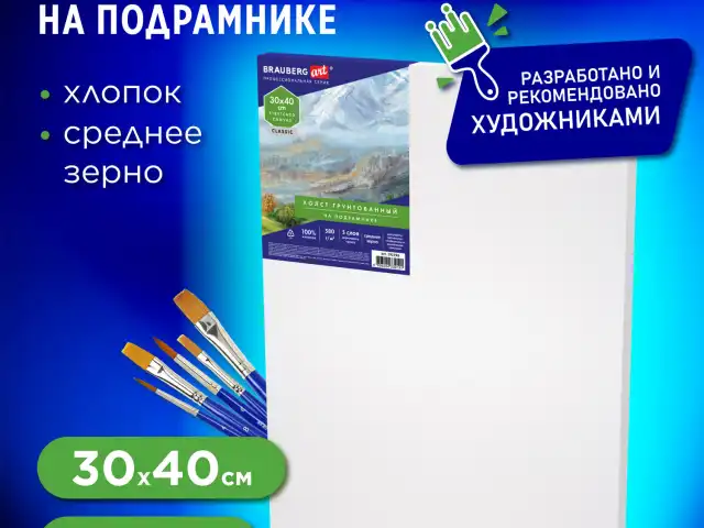 Холст на подрамнике 30х40 см, 380 г/м2, грунтованный, 100% хлопок, BRAUBERG ART, 192196