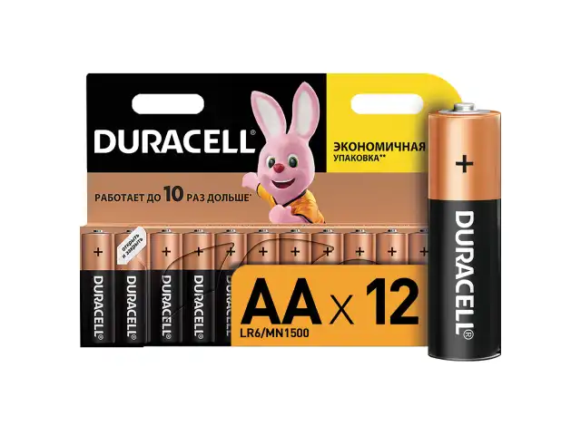 Батарейки КОМПЛЕКТ 12 шт., DURACELL Basic, AA (LR06, 15А), алкалиновые, пальчиковые, блистер