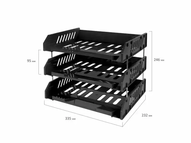 Лотки горизонтальные для бумаг, КОМПЛЕКТ 3 шт., 335х232х246 мм, черный, BRAUBERG FILE, 238107, ЛТ561