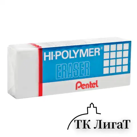 Ластик PENTEL (Япония) "HI-POLYMER ERASER", 35х16х11,5 мм, белый, прямоугольный, картонный держатель, ZEH-03