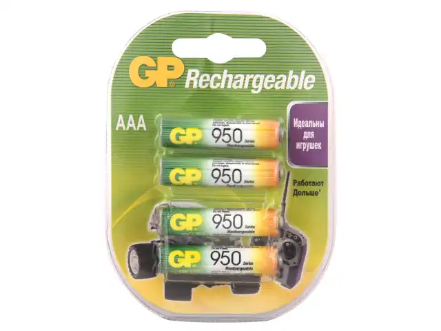 Батарейки аккумуляторные КОМПЛЕКТ 4 шт., GP, AAA (HR03), Ni-Mh, 950 mAh, блистер, 95AAAHC-2DECRC4