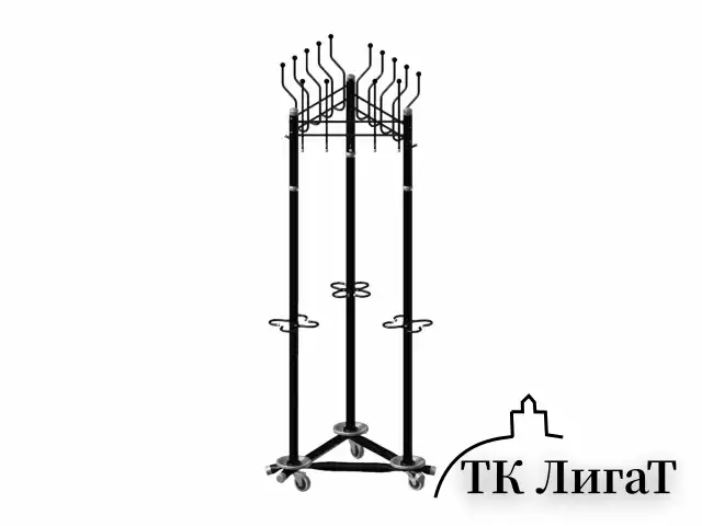 Вешалка на колесах на 15 крючков с держателем для зонтов "Гардикс-3К", металл, черная