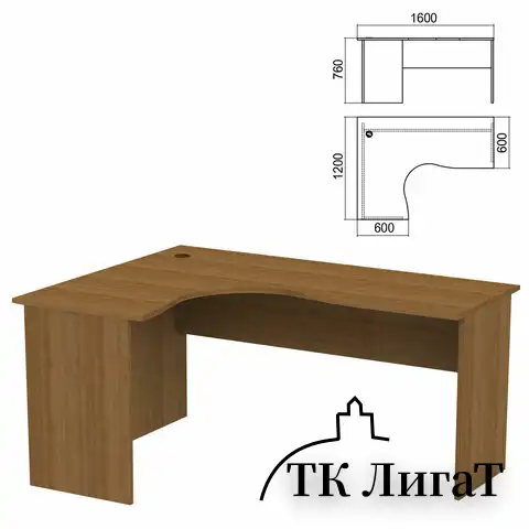 Стол компактный "Арго", 1600х1200х760 мм, левый, орех (КОМПЛЕКТ)