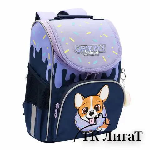 Ранец GRIZZLY анатомическая спинка, с мешком для обуви, для девочек, "CORGI", 33х25х13 см, RAm-384-3/3