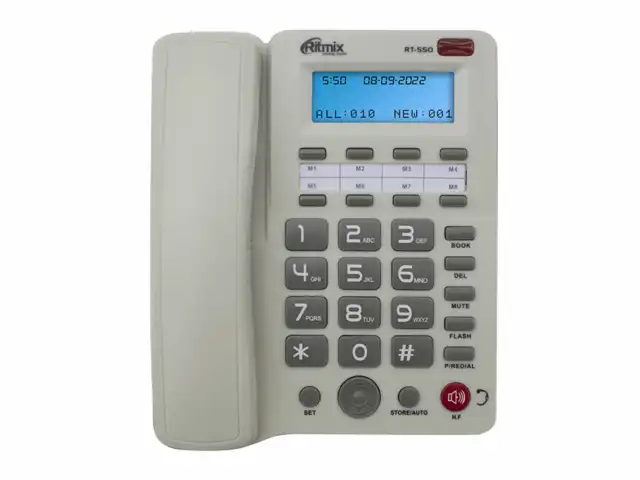 Телефон RITMIX RT-550 white, АОН, спикерфон, память 100 номеров, тональный/импульсный режим, белый, 80002154