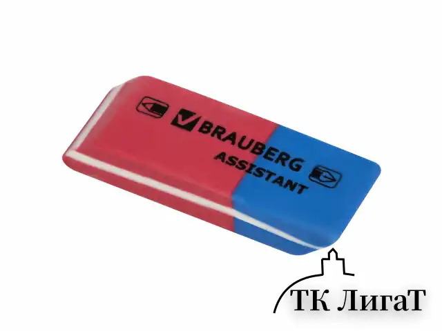 Ластик BRAUBERG "Assistant 80", 41х14х8 мм, красно-синий, прямоугольный, скошенные края, 221034