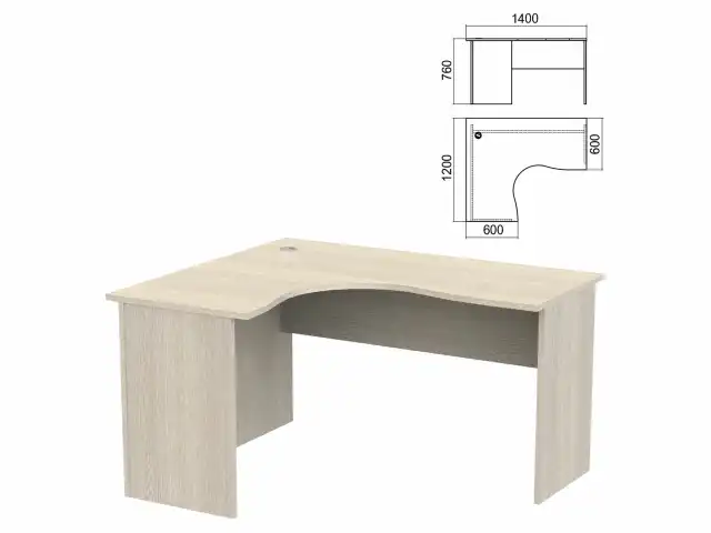 Стол компактный "Арго", 1400х1200х760 мм, левый, ясень шимо (КОМПЛЕКТ)