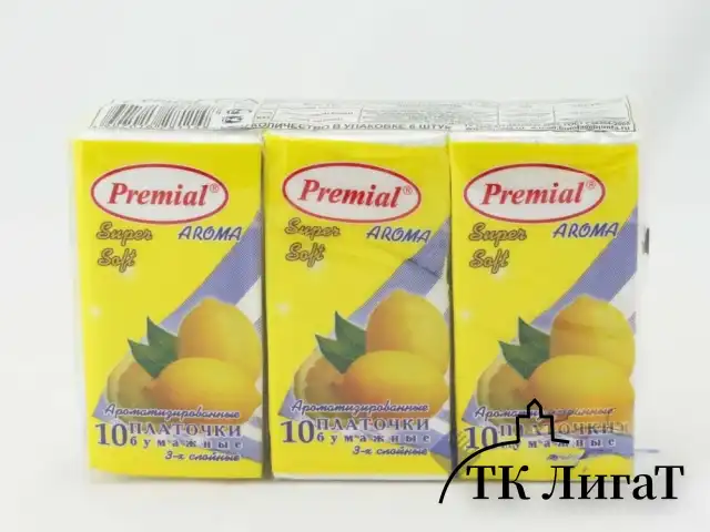 Платочки бумажные  PREMIAL  с ароматом лимон (6шт/1уп/40уп)