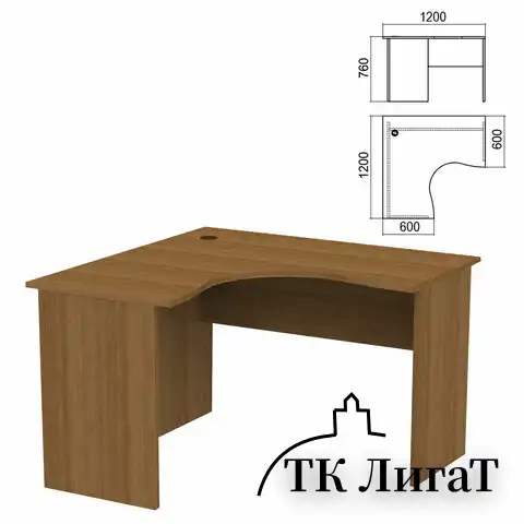 Стол компактный "Арго", 1200х1200х760 мм, левый, орех (КОМПЛЕКТ)