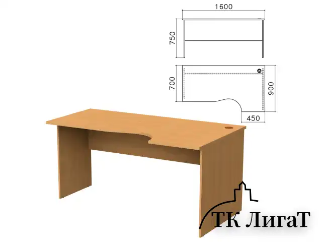 Стол письменный эргономичный "Монолит", 1600х900х750 мм, правый, цвет бук бавария, СМ6.1