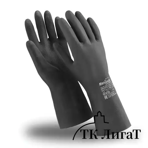 Перчатки неопреновые MANIPULA ХИМОПРЕН, хлопчатобумажное напыление, К80/Щ50, размер 8-8,5 (M), черные, CG-973