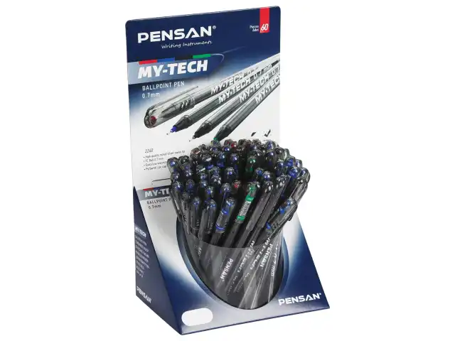 Ручка шариковая масляная PENSAN "My-Tech Colored", палитра классических цветов АССОРТИ, игольчатый узел 0,7 мм, линия 0,35 мм, дисплей, 2240, 2240/S60-4