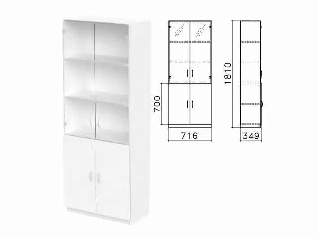 Шкаф закрытый со стеклом "Бюджет", 716х349х1810 мм, белый (КОМПЛЕКТ)