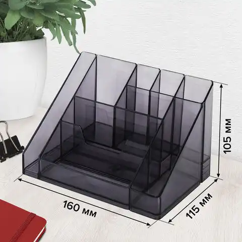 Подставка-органайзер BRAUBERG GRAND OFFICE, 9 отделений, 115х160х105 мм, тонированная серая, 238099, ОР11