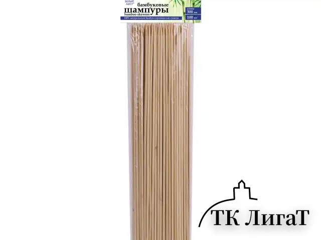 Шампуры для шашлыка бамбуковые 300 мм, 100 штук, БЕЛЫЙ АИСТ, 607571, 67