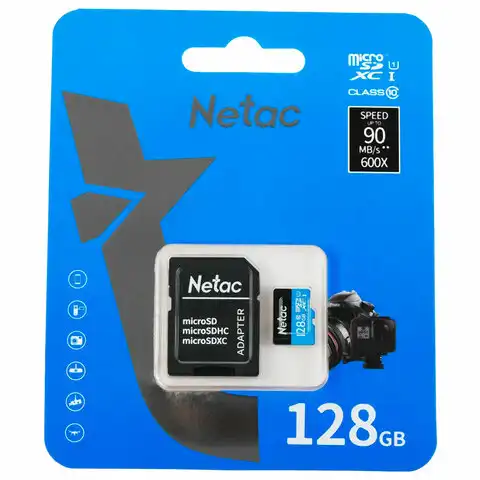 Карта памяти microSDXC 128 ГБ, NETAC P500 Standard, UHS-I U3, 128 Мб/с, (class 10), NT02P500PRO-128G-S