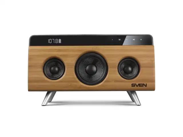 Колонка портативная SVEN HA-930, 2.0, 30 Вт, Bluetooth, FM, USB, LED-дисплей, бамбук, SV-019068