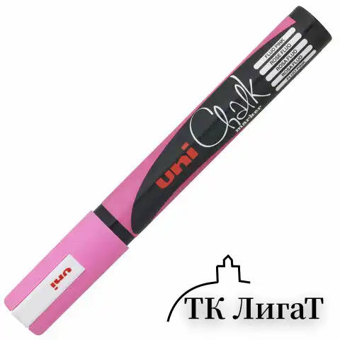 Маркер меловой UNI Chalk, 1,8-2,5 мм, РОЗОВЫЙ, влагостираемый, для гладких поверхностей, PWE-5M F.PINK