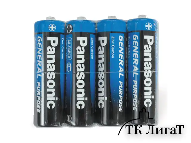 Батарейки КОМПЛЕКТ 4 шт., PANASONIC AA R6 (316), солевые, пальчиковые, в пленке, 1.5 В