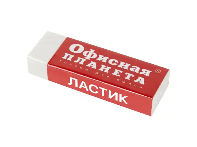 Ластик большой ОФИСНАЯ ПЛАНЕТА, 60х20х11 мм, белый, прямоугольный, картонный держатель, 222468