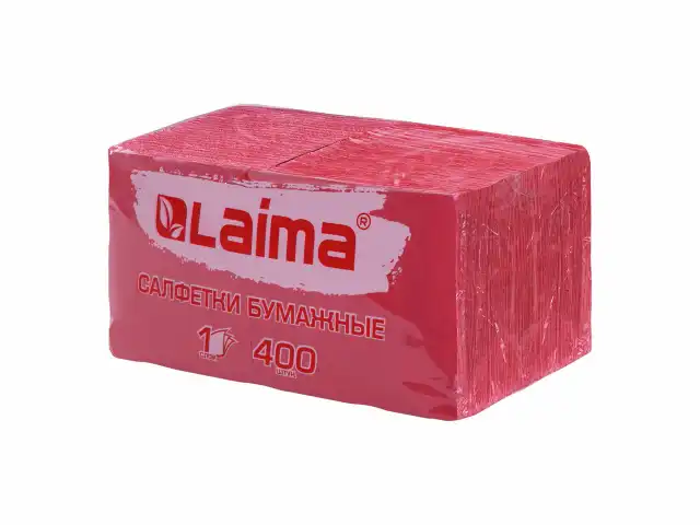 Салфетки бумажные 400 шт., 24х24 см, "Big Pack", красные, 100% целлюлоза, LAIMA, 114727