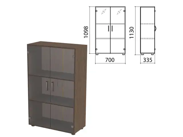 Шкаф закрытый со стеклом "Канц", 700х335х1130 мм, цвет венге (КОМПЛЕКТ)