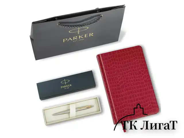 Ручка шариковая PARKER "Jotter Core Stainless Steel GT", ежедневник А5 красный, пакет, 880888