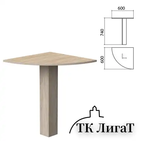 Стол приставной угловой "Бюджет" 600х600х740 мм, дуб сонома, 402664-091