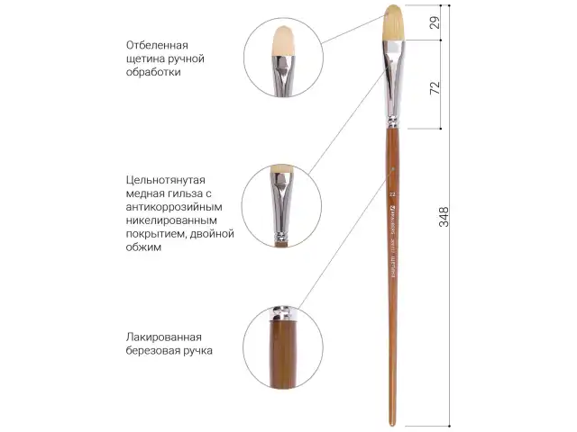Кисть художественная профессиональная BRAUBERG ART CLASSIC, щетина, овальная, № 22, длинная ручка, 200737