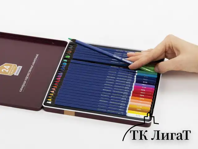 Карандаши художественные цветные акварельные BRAUBERG ART PREMIERE, 24 цвета, грифель 4 мм, металл, 181534